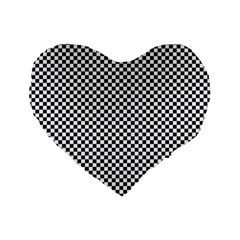 Sports Racing Chess Squares Black White Standard 16  Premium Flano Heart Shape Cushions by EDDArt