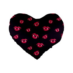 Pattern Of Vampire Mouths And Fangs Standard 16  Premium Heart Shape Cushions by CreaturesStore