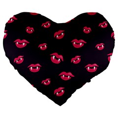 Pattern Of Vampire Mouths And Fangs Large 19  Premium Heart Shape Cushions by CreaturesStore