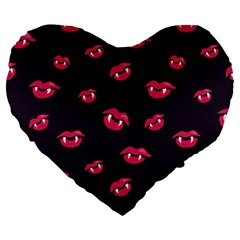 Pattern Of Vampire Mouths And Fangs Large 19  Premium Flano Heart Shape Cushions by CreaturesStore