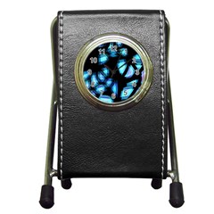 Blue Light Pen Holder Desk Clocks by Valentinaart