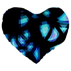 Blue Light Large 19  Premium Flano Heart Shape Cushions by Valentinaart