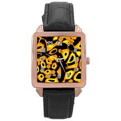 Yellow Design Rose Gold Leather Watch  by Valentinaart