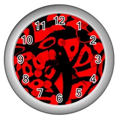 Red Design Wall Clocks (silver)  by Valentinaart