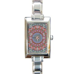 Abstract Painting Mandala Salmon Blue Green Rectangle Italian Charm Watch by EDDArt