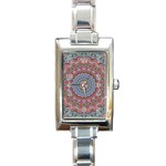 Abstract Painting Mandala Salmon Blue Green Rectangle Italian Charm Watch Front