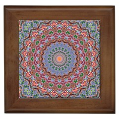 Abstract Painting Mandala Salmon Blue Green Framed Tiles by EDDArt