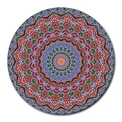 Abstract Painting Mandala Salmon Blue Green Round Mousepads by EDDArt