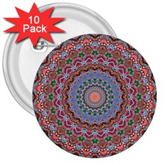 Abstract Painting Mandala Salmon Blue Green 3  Buttons (10 Pack)  by EDDArt