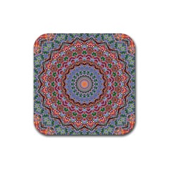 Abstract Painting Mandala Salmon Blue Green Rubber Coaster (square)  by EDDArt