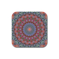 Abstract Painting Mandala Salmon Blue Green Rubber Square Coaster (4 Pack)  by EDDArt