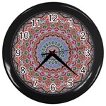 Abstract Painting Mandala Salmon Blue Green Wall Clocks (Black) Front