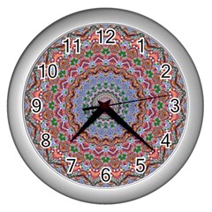 Abstract Painting Mandala Salmon Blue Green Wall Clocks (silver)  by EDDArt