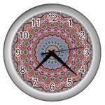 Abstract Painting Mandala Salmon Blue Green Wall Clocks (Silver)  Front