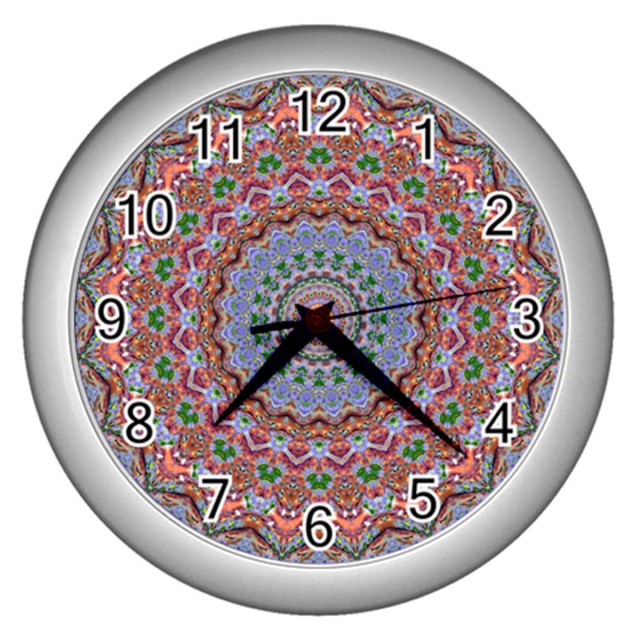 Abstract Painting Mandala Salmon Blue Green Wall Clocks (Silver) 