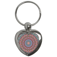 Abstract Painting Mandala Salmon Blue Green Key Chains (heart)  by EDDArt