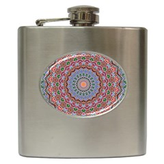 Abstract Painting Mandala Salmon Blue Green Hip Flask (6 Oz) by EDDArt