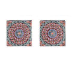 Abstract Painting Mandala Salmon Blue Green Cufflinks (square) by EDDArt