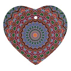 Abstract Painting Mandala Salmon Blue Green Heart Ornament (2 Sides) by EDDArt