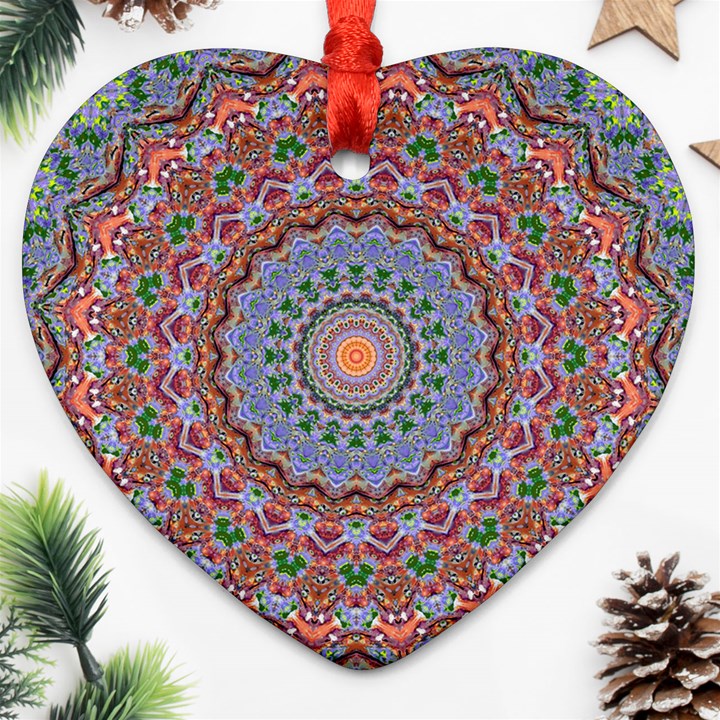 Abstract Painting Mandala Salmon Blue Green Heart Ornament (2 Sides)