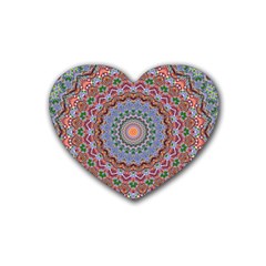 Abstract Painting Mandala Salmon Blue Green Rubber Coaster (heart)  by EDDArt