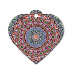 Abstract Painting Mandala Salmon Blue Green Dog Tag Heart (one Side) by EDDArt