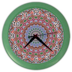 Abstract Painting Mandala Salmon Blue Green Color Wall Clocks by EDDArt