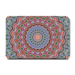 Abstract Painting Mandala Salmon Blue Green Small Doormat  by EDDArt