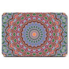 Abstract Painting Mandala Salmon Blue Green Large Doormat  by EDDArt