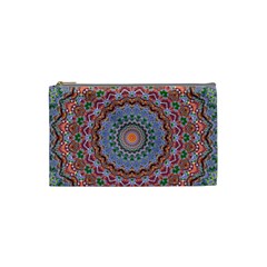 Abstract Painting Mandala Salmon Blue Green Cosmetic Bag (small)  by EDDArt