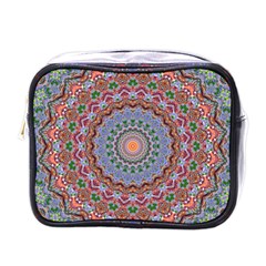 Abstract Painting Mandala Salmon Blue Green Mini Toiletries Bags by EDDArt