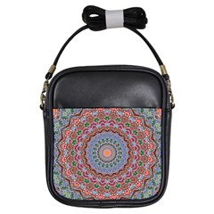 Abstract Painting Mandala Salmon Blue Green Girls Sling Bags by EDDArt