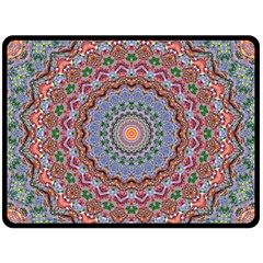 Abstract Painting Mandala Salmon Blue Green Fleece Blanket (large)  by EDDArt