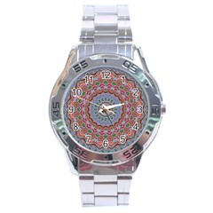 Abstract Painting Mandala Salmon Blue Green Stainless Steel Analogue Watch by EDDArt