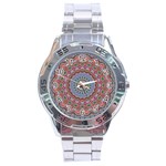 Abstract Painting Mandala Salmon Blue Green Stainless Steel Analogue Watch Front