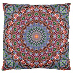 Abstract Painting Mandala Salmon Blue Green Large Cushion Case (one Side) by EDDArt