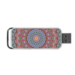 Abstract Painting Mandala Salmon Blue Green Portable Usb Flash (two Sides) by EDDArt