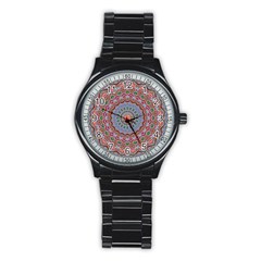 Abstract Painting Mandala Salmon Blue Green Stainless Steel Round Watch by EDDArt