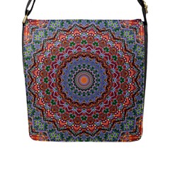 Abstract Painting Mandala Salmon Blue Green Flap Messenger Bag (l)  by EDDArt