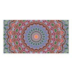 Abstract Painting Mandala Salmon Blue Green Satin Shawl by EDDArt