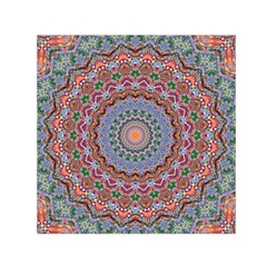 Abstract Painting Mandala Salmon Blue Green Small Satin Scarf (square) by EDDArt