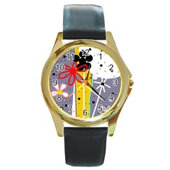 Flowers Round Gold Metal Watch by Valentinaart