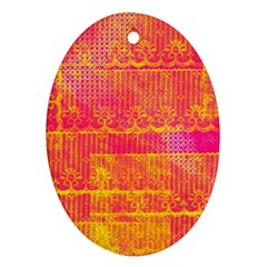 Yello And Magenta Lace Texture Ornament (oval)  by DanaeStudio