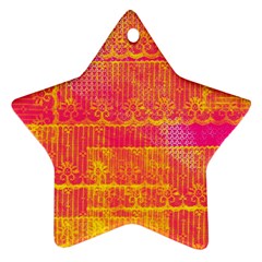 Yello And Magenta Lace Texture Ornament (star)  by DanaeStudio