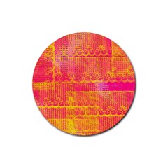 Yello And Magenta Lace Texture Rubber Coaster (round)  by DanaeStudio