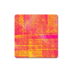 Yello And Magenta Lace Texture Square Magnet by DanaeStudio