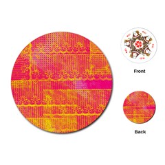 Yello And Magenta Lace Texture Playing Cards (round) 