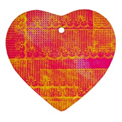 Yello And Magenta Lace Texture Heart Ornament (2 Sides)