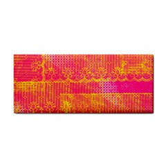 Yello And Magenta Lace Texture Hand Towel by DanaeStudio