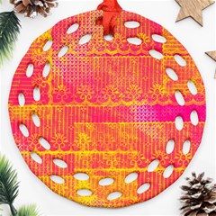 Yello And Magenta Lace Texture Round Filigree Ornament (2side) by DanaeStudio